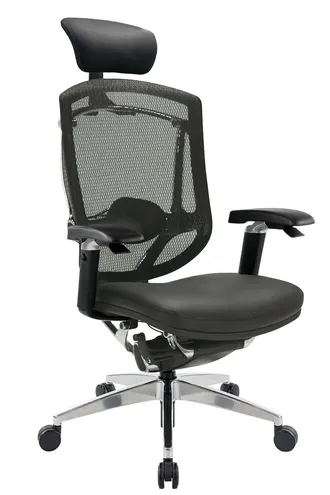 雅蒙高背牛皮線控網椅